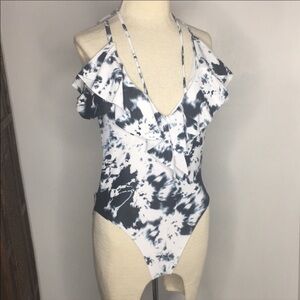 Tyedied monokini with ruffled bust